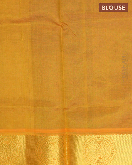 Silk cotton saree green and mustard yellow with allover self emboss jacquard and annam zari woven border - {{ collection.title }} by Prashanti Sarees