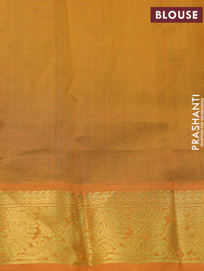 Silk cotton saree green and mustard yellow with allover vairaosi pattern & paisley zari woven buttas and annam zari woven border - {{ collection.title }} by Prashanti Sarees