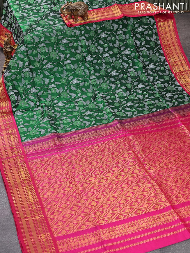 Silk cotton saree green and pink with allover prints and zari woven border - {{ collection.title }} by Prashanti Sarees