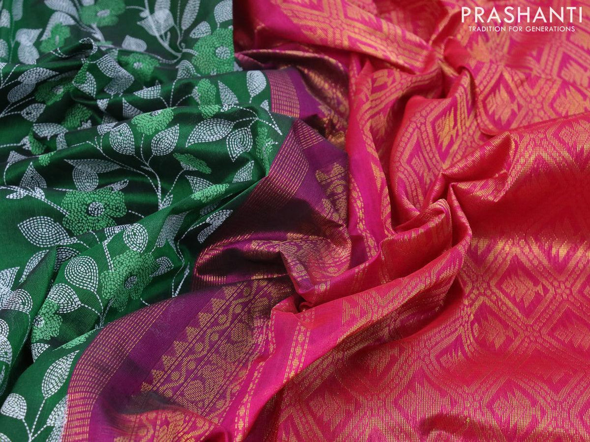Silk cotton saree green and pink with allover prints and zari woven border - {{ collection.title }} by Prashanti Sarees