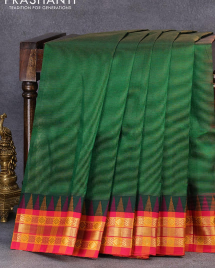 Silk cotton saree green and pink with allover vairosi pattern and temple design zari woven korvai border - {{ collection.title }} by Prashanti Sarees