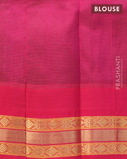 Silk cotton saree green and pink with allover vairosi pattern and temple design zari woven korvai border - {{ collection.title }} by Prashanti Sarees