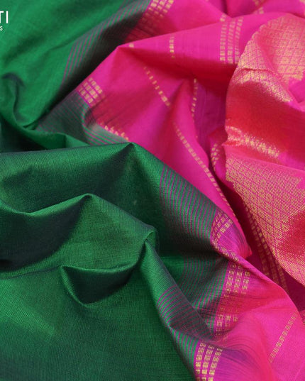 Silk cotton saree green and pink with plain body and rettapet zari woven border - {{ collection.title }} by Prashanti Sarees