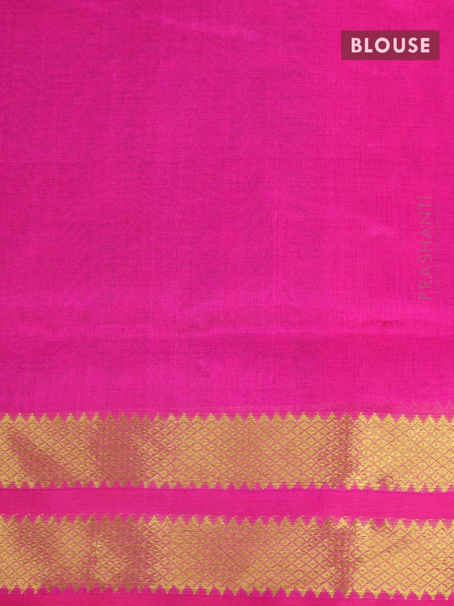 Silk cotton saree green and pink with plain body and rettapet zari woven border - {{ collection.title }} by Prashanti Sarees