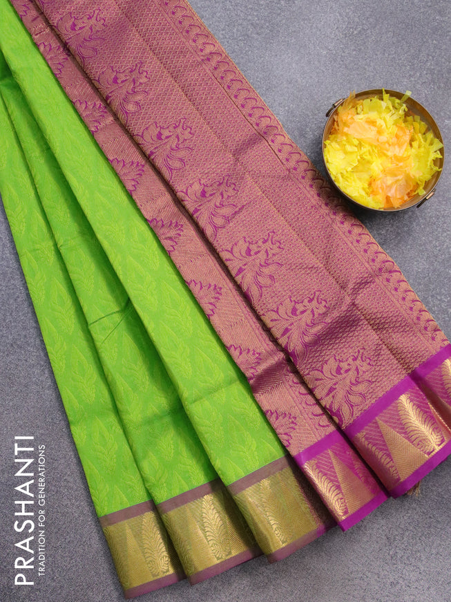 Silk cotton saree green and purple with allover self emboss and zari woven border - {{ collection.title }} by Prashanti Sarees