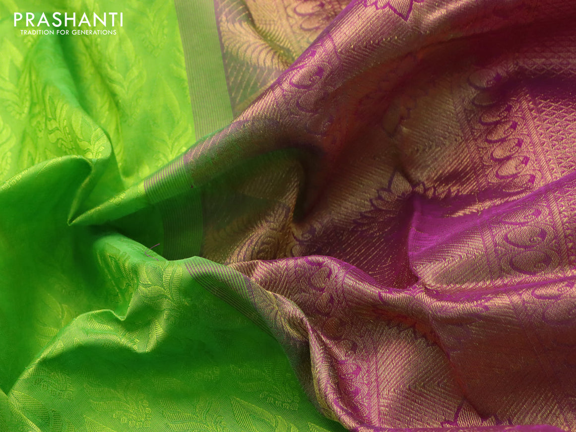Silk cotton saree green and purple with allover self emboss and zari woven border - {{ collection.title }} by Prashanti Sarees