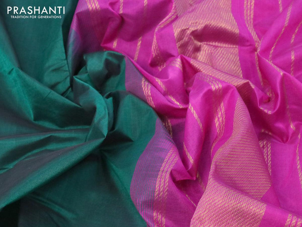Silk cotton saree green and purple with plain body and zari woven border - {{ collection.title }} by Prashanti Sarees