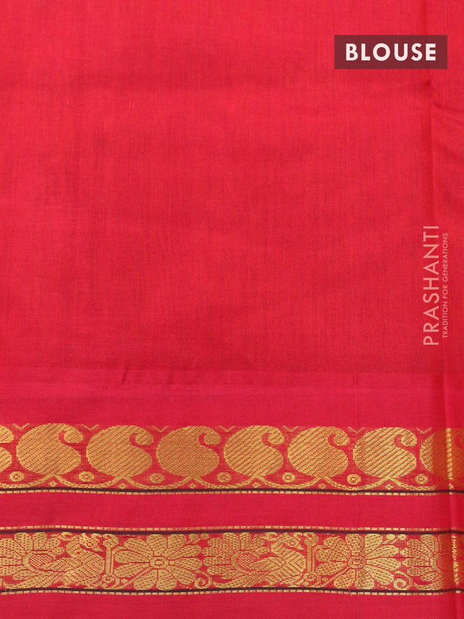 Silk cotton saree green and red with allover kalamkari prints and rettapet zari woven korvai border - {{ collection.title }} by Prashanti Sarees