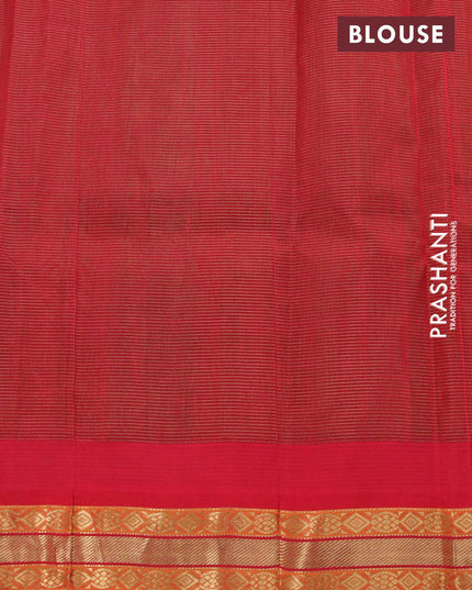 Silk cotton saree green and red with allover vairosi pattern and temple design zari woven korvai border - {{ collection.title }} by Prashanti Sarees