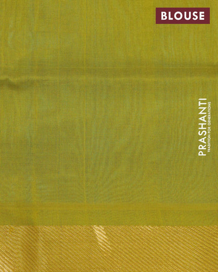 Silk cotton saree light blue and lime green with plain body and zari woven border - {{ collection.title }} by Prashanti Sarees
