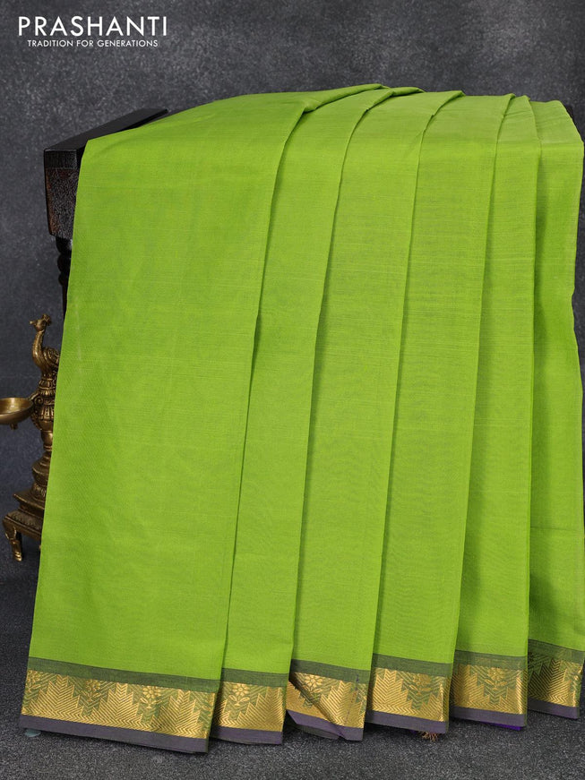 Silk cotton saree light green and blue with plain body and small zari woven border - {{ collection.title }} by Prashanti Sarees