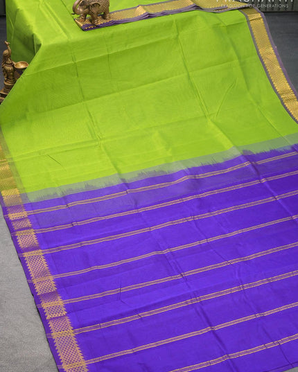 Silk cotton saree light green and blue with plain body and zari woven border - {{ collection.title }} by Prashanti Sarees