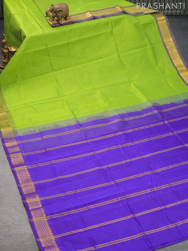 Silk cotton saree light green and blue with plain body and zari woven border - {{ collection.title }} by Prashanti Sarees
