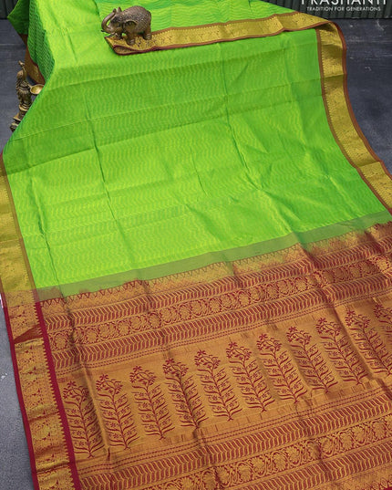 Silk cotton saree light green and maroon with allover self emboss jacquard and zari woven border - {{ collection.title }} by Prashanti Sarees