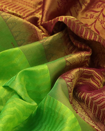 Silk cotton saree light green and maroon with allover self emboss jacquard and zari woven border - {{ collection.title }} by Prashanti Sarees