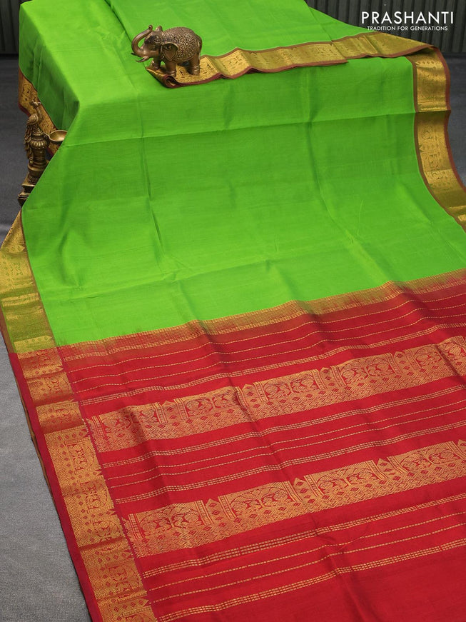 Silk cotton saree light green and maroon with plain body and annam zari woven border - {{ collection.title }} by Prashanti Sarees