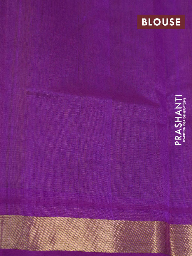 Silk cotton saree lime yellow and violet with plain body and zari woven border - {{ collection.title }} by Prashanti Sarees