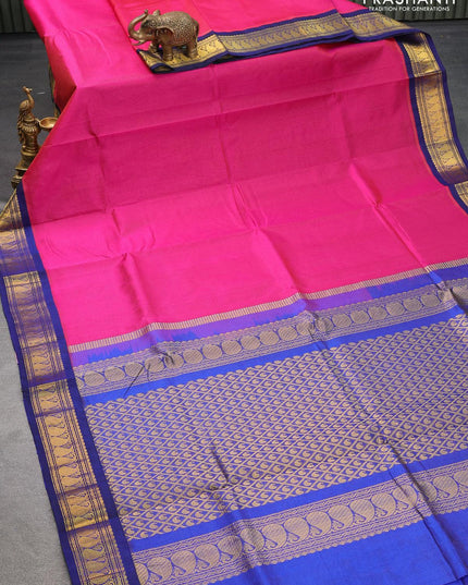 Silk cotton saree magenta pink and blue with allover vairosi pattern and paisley zari woven kovai border - {{ collection.title }} by Prashanti Sarees