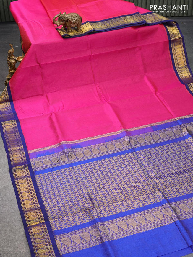 Silk cotton saree magenta pink and blue with allover vairosi pattern and paisley zari woven kovai border - {{ collection.title }} by Prashanti Sarees