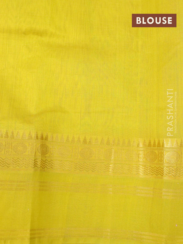 Silk cotton saree magenta pink and yellow with allover kalamkari prints and rich zari woven rettapet border - {{ collection.title }} by Prashanti Sarees