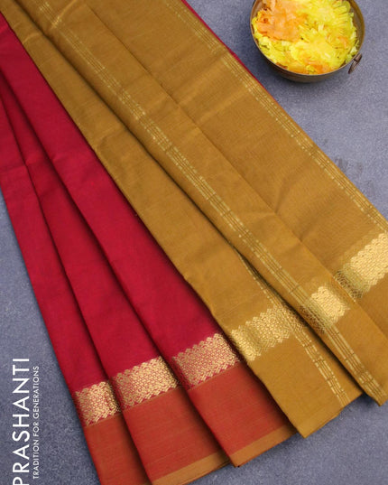 Silk cotton saree maroon and dark mustard with plain body and zari woven simple border - {{ collection.title }} by Prashanti Sarees