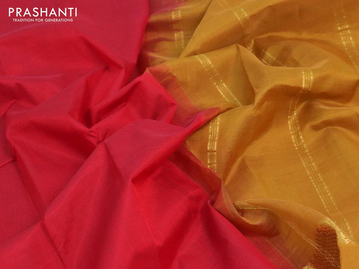 Silk cotton saree maroon and dark mustard with plain body and zari woven simple border - {{ collection.title }} by Prashanti Sarees
