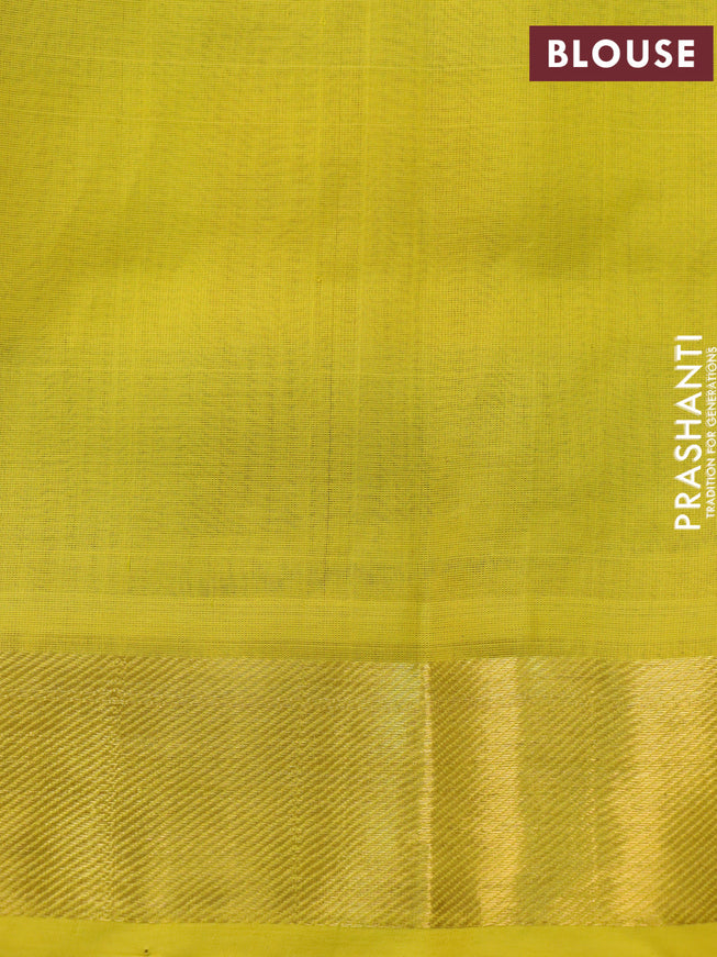 Silk cotton saree maroon and lime yellow with paalum pazhamum checked pattern & zari buttas and paisley zari woven border - {{ collection.title }} by Prashanti Sarees