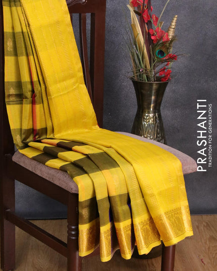 Silk cotton saree multi colour with allover paalum pazhamun checks & buttas and annam zari woven border - {{ collection.title }} by Prashanti Sarees