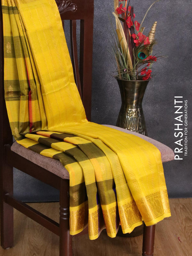 Silk cotton saree multi colour with allover paalum pazhamun checks & buttas and annam zari woven border - {{ collection.title }} by Prashanti Sarees