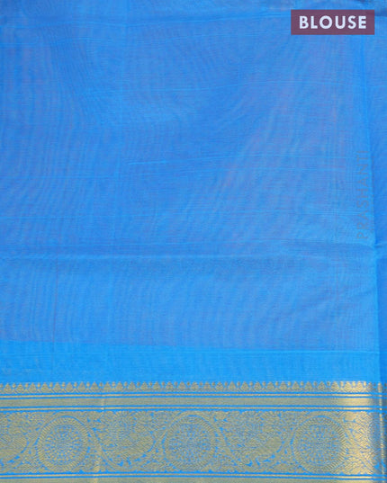 Silk cotton saree orange and cs blue with plain body and zari woven border - {{ collection.title }} by Prashanti Sarees