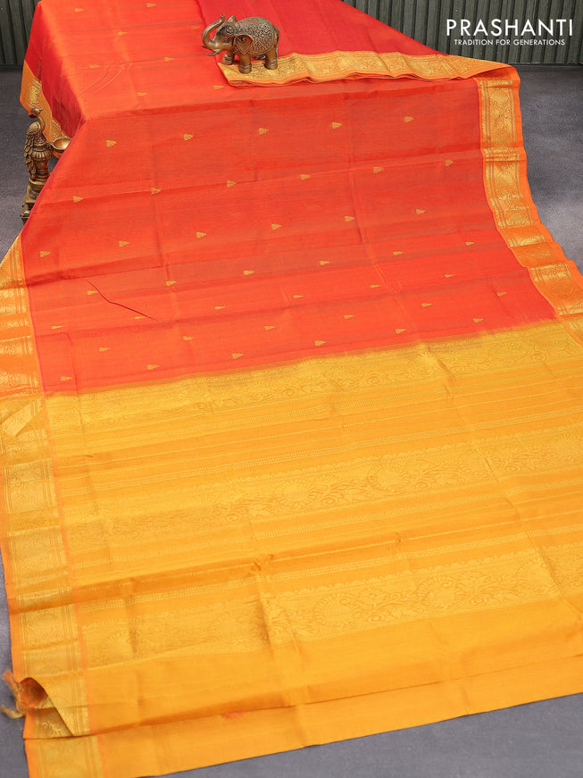 Silk cotton saree orange and mustard yellow with allover vairaosi pattern & temple zari woven buttas and paisley zari woven border - {{ collection.title }} by Prashanti Sarees