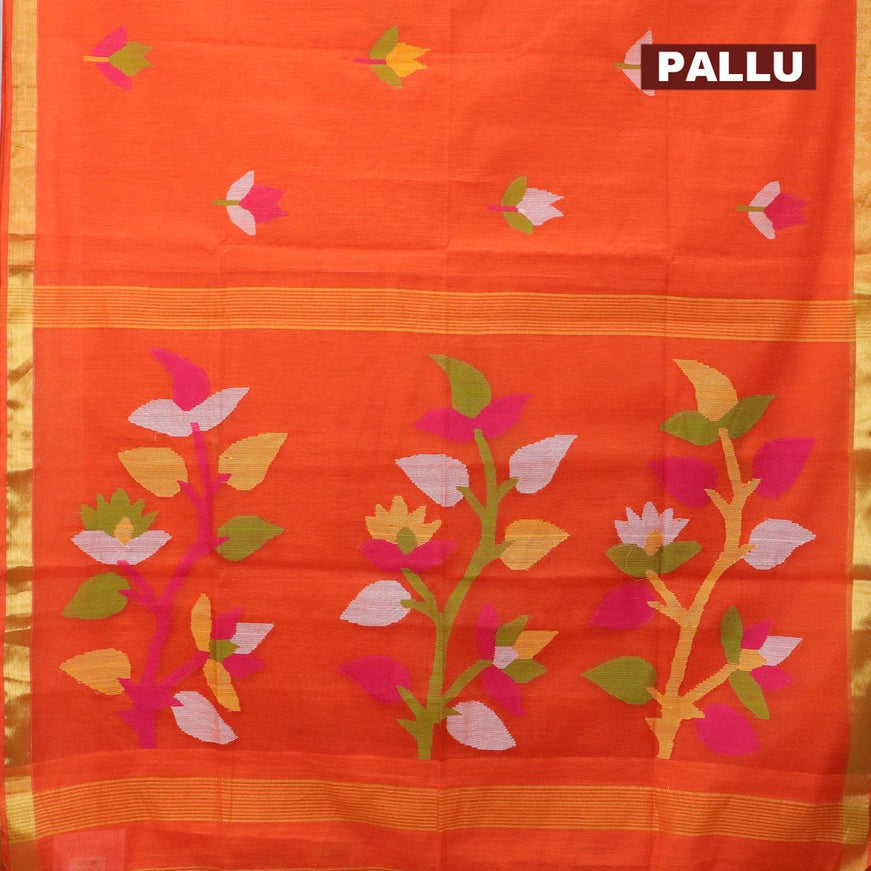 PLUM PINK KHADI COTTON SAREE WITH THREAD WOVEN FLORAL BUTTAS AND SIMPLE BORDER