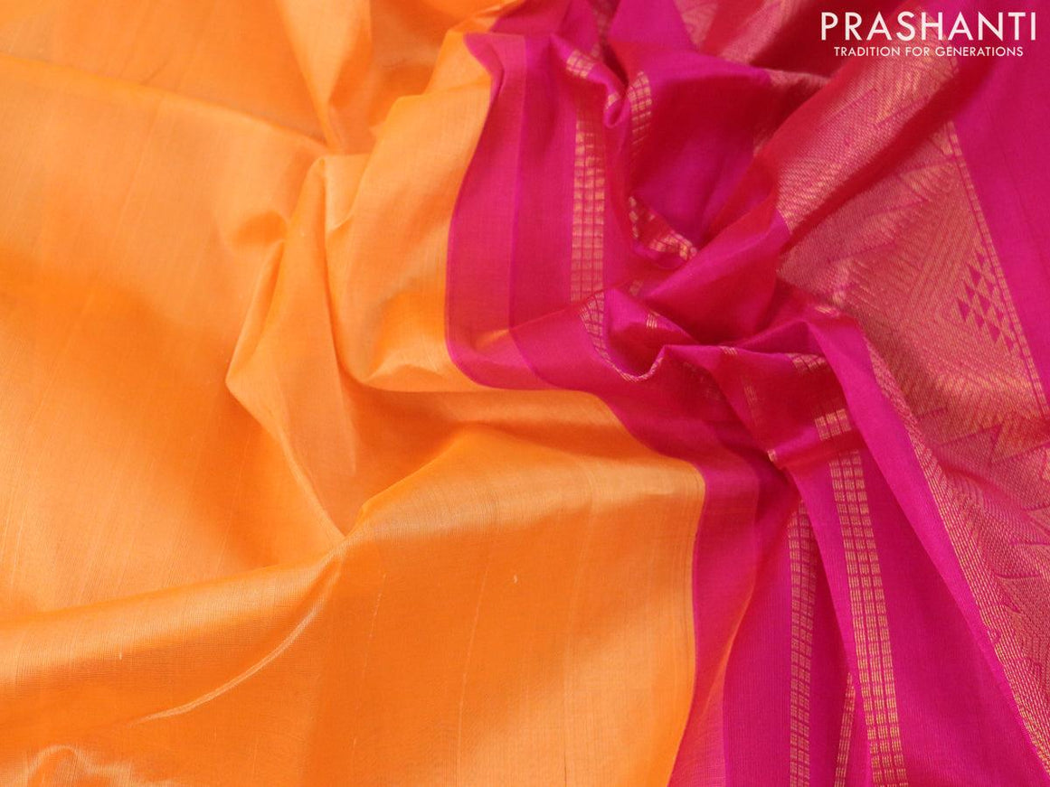 Silk cotton saree pale orange and pink with plain body and temple design zari woven korvai border - {{ collection.title }} by Prashanti Sarees