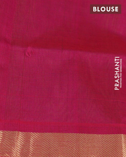 Silk cotton saree parrot green and magenta pink with plain body and zari woven border - {{ collection.title }} by Prashanti Sarees