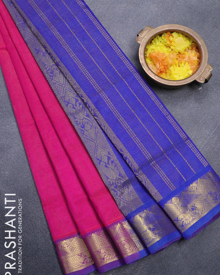 Silk cotton saree pink and blue with allover vairaosi pattern and zari woven border - {{ collection.title }} by Prashanti Sarees