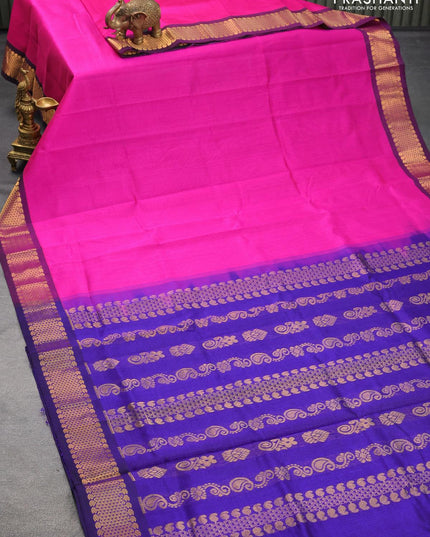 Silk cotton saree pink and blue with plain body and zari woven border - {{ collection.title }} by Prashanti Sarees