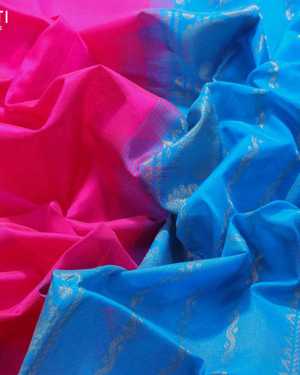 Silk cotton saree pink and cs blue with plain body and annam zari woven border - {{ collection.title }} by Prashanti Sarees