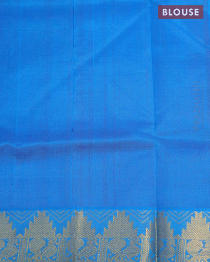 Silk cotton saree pink and cs blue with plain body and temple design zari woven border - {{ collection.title }} by Prashanti Sarees