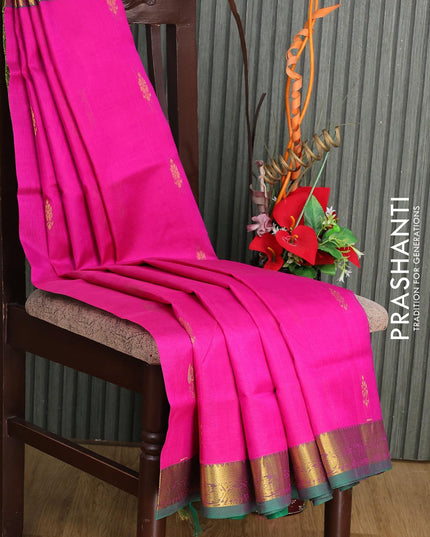 Silk cotton saree pink and dual shade of green with zari woven buttas and zari woven border - {{ collection.title }} by Prashanti Sarees
