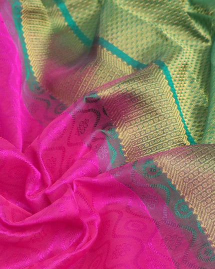 Silk cotton saree pink and green with allover self emboss jacquard and zari woven border - {{ collection.title }} by Prashanti Sarees