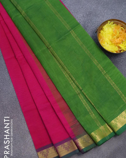 Silk cotton saree pink and green with plain body and temple design zari woven border - {{ collection.title }} by Prashanti Sarees