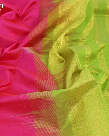 Silk cotton saree pink and light green with plain body and zari woven border - {{ collection.title }} by Prashanti Sarees
