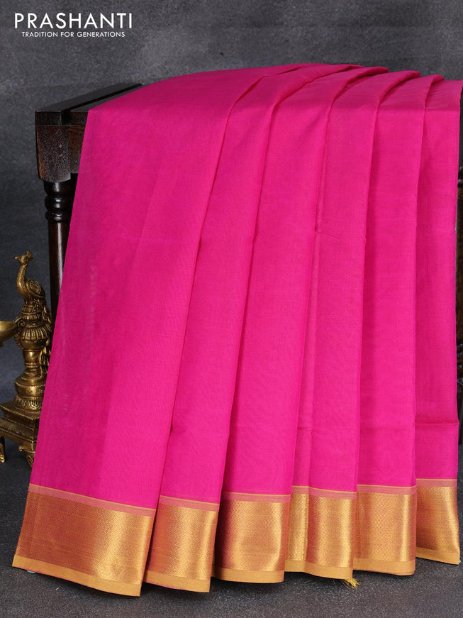Silk cotton saree pink and yellow with plain body and zari woven border - {{ collection.title }} by Prashanti Sarees