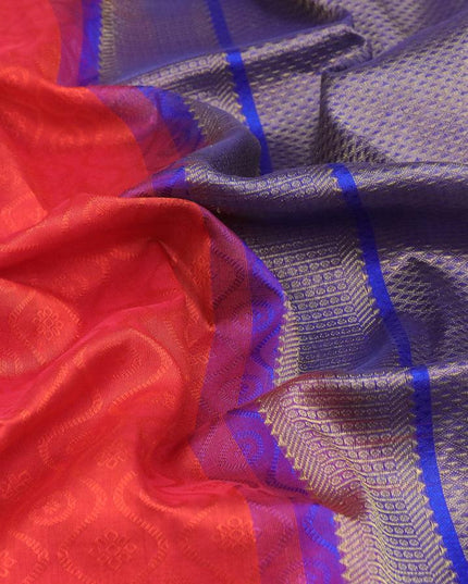 Silk cotton saree red and blue with allover self emboss jacquard and zari woven border - {{ collection.title }} by Prashanti Sarees