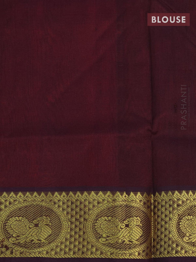 Silk cotton saree red and deep coffee brown with plain body and annam zari woven border - {{ collection.title }} by Prashanti Sarees
