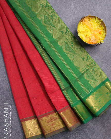 Silk cotton saree red and green with allover vairaosi pattern and zari woven border - {{ collection.title }} by Prashanti Sarees