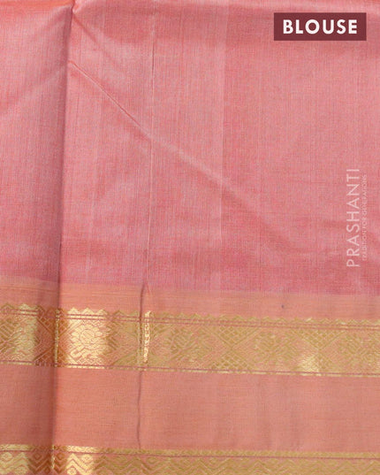 Silk cotton saree red and pastel peach with plain body and rettapet zari woven korvai border - {{ collection.title }} by Prashanti Sarees