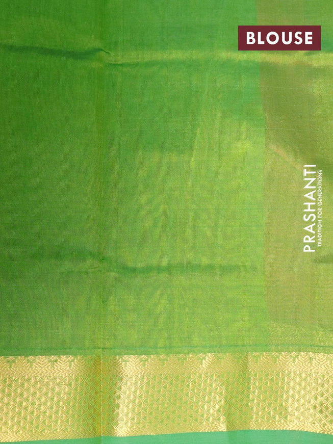 Silk cotton saree rustic orange and light green with plain body and zari woven border - {{ collection.title }} by Prashanti Sarees