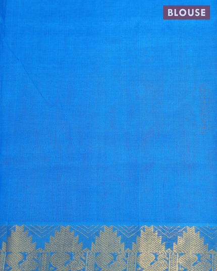 Silk cotton saree sandal and cs blue with plain body and temple design zari woven border - {{ collection.title }} by Prashanti Sarees