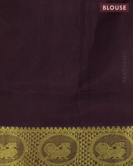 Silk cotton saree sandal and deep coffee brown with plain body and annam zari woven border - {{ collection.title }} by Prashanti Sarees